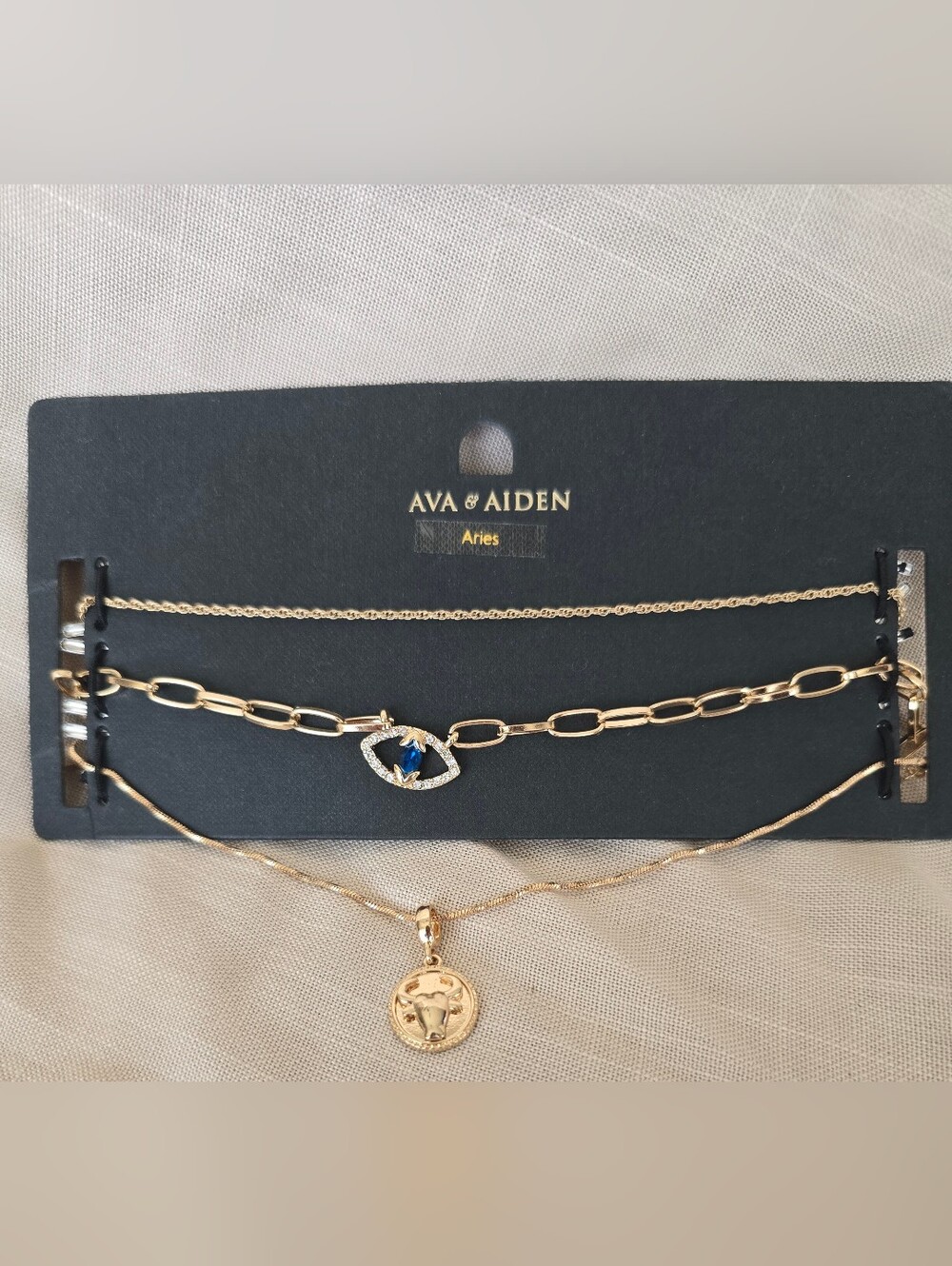 Ava & Aiden Gold-Tone Layered Necklace Set with Blue Accent Charm